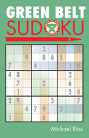 Green Belt Sudoku puzzle book by Michael Rios featuring a grid layout on a vibrant green background, designed for challenging Sudoku enthusiasts. The book consists of various Sudoku puzzles of varying difficulty to stimulate mental agility and problem-solving skills.