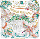 Cover of Millie Marotta's Island Escape featuring intricate illustrations of tropical creatures, plants, and birds. The title is displayed prominently in gold, inviting users to partake in a coloring adventure filled with exotic motifs and artistic expression.