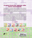 The back cover of the 'Mega-Easy! Easy as Pie Crosswords' book by Union Square & Co. features a colorful layout with enticing titles of other crossword volumes, a description emphasizing fun and ease, and author Stanley Newman's credentials. It showcases a grid background typical of crossword puzzles, designed to appeal to both novice and experienced puzzle enthusiasts.