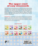 A colorful back cover of the 'Totally Easy! Easy as Pie Crossword' book. It features multiple crossword designs, illustrating various pie-themed crossword collections edited by Stanley Newman. The layout showcases a light blue grid background and pie illustrations, indicating that this is a relaxed and enjoyable puzzle experience for both beginners and veteran solvers.