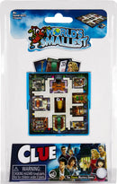 World's Smallest Clue game by Super Impulse featuring a compact board game design that includes mini cards and game pieces. Perfect for mystery lovers, this game is ideal for on-the-go fun. The package highlights the classic gameplay of deducing who, where, and how in the mystery of Clue.
