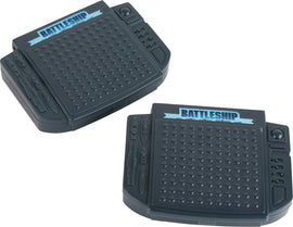 The World's Smallest Battleship by Super Impulse is a compact game featuring two game boards, each with a grid and buttons for gameplay. The boards are sleek and portable, designed for strategic play and fun.