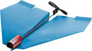 The PowerUp 2.0 Electric Plane in blue, featuring an electric propulsion unit and two large blue paper wings. Perfect for DIY enthusiasts and kids, this innovative kit transforms a simple paper airplane into a powered flying machine, encouraging hands-on creativity and scientific exploration.
