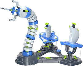 The Bionic Robotic Arm by Thames & Kosmos is a detailed educational toy designed for learning about robotics. It features a flexible, articulated arm with a claw at the end for gripping objects, mounted on a sturdy base. The device includes various colorful components and an ergonomic control interface, showcasing an intricate design intended for hands-on learning and play.