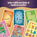 An engaging display of six different puzzle designs featured in the EXIT: Kids - Riddles in Monste game. Each puzzle invites young players to explore creativity and problem-solving through hands-on activities. Vibrant colors and playful illustrations capture the fun and interactive nature of the game, appealing to children's curiosity and imagination.