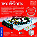 Ingenious board game by Thames & Kosmos displayed in its packaging. The game features a hexagonal grid with various colored tiles and game pieces. Instructions and game details are visible on the back, along with symbols indicating the number of players and age suitability. The vibrant colors and strategic layout promise an engaging gameplay experience.