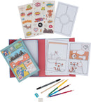 The Comic Book Kit by Tiger Tribe includes a colorful, illustrated folder containing blank comic book pages, fun stickers, colored pencils, and a pencil sharpener, perfect for creating and personalizing unique comic stories.