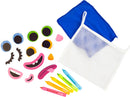 The Bath Faces product includes a collection of colorful felt features such as eyes, mouths, and accessories, perfect for creative play. Accompanied by vibrant crayons and a mesh bag for storage, this engaging craft set inspires imaginative expressions and artistic fun for children.
