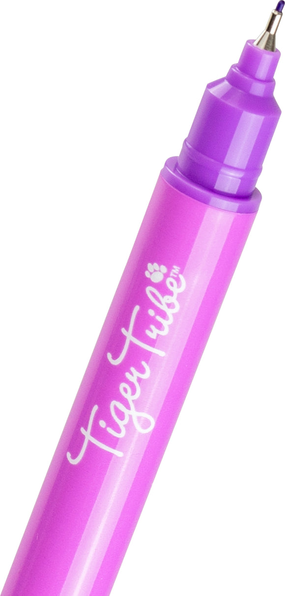 A close-up view of a vibrant purple roller pattern pen by Tiger Tribe. The pen features a sleek design and is perfect for creating intricate patterns and designs.