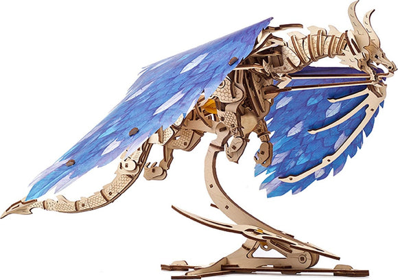 The UGears 3D Windstorm Dragon is a detailed DIY kit featuring a beautifully crafted wooden dragon model. It showcases intricate designs with vibrant blue wings and a structured body, capturing the essence of mythical dragons. Perfect for hobbyists and those who enjoy building intricate mechanical puzzles.