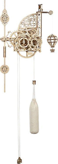 The UGears 3D Aero Clock w/Pendulum is a beautifully crafted DIY mechanical kit showcasing intricate gear systems. The clock features a pendulum bob, decorative elements such as a hot air balloon, and a vintage-inspired design, perfect for enthusiasts of mechanical puzzles and DIY projects.