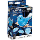 3D Crystal Puzzle Blue Bird by bePuzzled. This jigsaw puzzle features 47 translucent blue pieces that fit together to create a stunning crystal-like bird, perched on a branch. The packaging highlights its level 2 difficulty and is suitable for ages 12 and up, featuring vibrant graphics and a clear depiction of the completed puzzle.