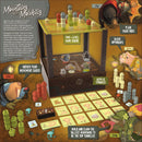 Mountains Out of Molehills game by USAopoly featuring a two-level game board, colorful acrylic standees, and movement cards. The game involves building mountains and blocking opponents in a strategic gameplay format, designed for players to outsmart each other and claim victory as the Top Tunneler.