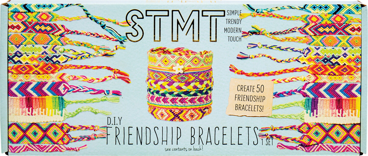 The Friendship Bracelet Kit by U.S. Toy features a colorful assortment of threads and materials for creating up to 50 unique friendship bracelets. The packaging showcases vibrant patterns and the comprehensive DIY kit options to inspire creativity in bracelet making.