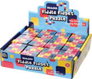 Display box containing multiple Wooden Fiddle Fidget Puzzles by U.S. Toy. Each puzzle features vibrant colors and a unique mechanical design, designed for fidgeting and engaging the mind. Ideal for both children and adults, promoting mental wellness and dexterity.