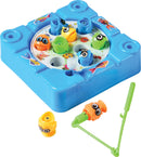 Fishing Game by U.S. Toy featuring a colorful blue board with eight interactive fish, a fishing pole with a smiling fish attachment, and vibrant underwater graphics. Perfect for kids' fun.