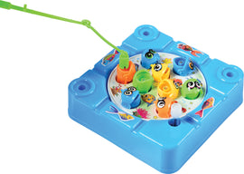Colorful Fishing Game by U.S. Toy featuring a circular board with vibrant cartoon fish and frogs. Players use a fishing rod to catch the colorful creatures as they pop up, ideal for family fun and developing motor skills.