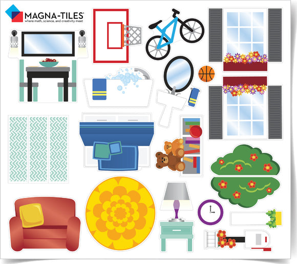 Magna Tiles House - 28 Piece Set features colorful tiles including furniture, windows, and decor. Ideal for creative building and imaginative play, perfect for kids.