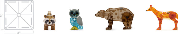 The Forest Animals DIY kit by Magna Tiles includes 25 colorful plastic pieces shaped like various woodland creatures such as a raccoon, owl, bear, and deer. Each piece is designed for easy assembly, promoting creativity and imaginative play.
