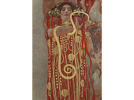 Artistic depiction of a figure with intricate jewelry and patterns, from a classical Klimt painting.