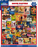 A 1000-piece jigsaw puzzle featuring a vibrant collection of classic movie posters from various films including iconic titles and stars like Audrey Hepburn and Marilyn Monroe. The artistic design showcases an array of colors and styles, perfect for movie enthusiasts and puzzle lovers alike.