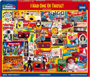 Colorful jigsaw puzzle box featuring the title 'I Had One of Those!' by Charlie Girard. The cover shows a collage of vintage toys and games, including bingo, dolls, and other nostalgic items, all set against a vibrant red background. The puzzle consists of 1000 pieces and promises an enjoyable challenge for fans of retro memorabilia.