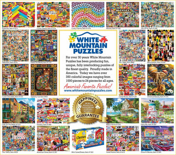 Classic Games jigsaw puzzle featuring a vibrant collage of iconic images from various classic games. This 500-piece puzzle by White Mountain Puzzles is designed for puzzle enthusiasts of all ages, showcasing nostalgic imagery and colorful graphics that make it a delightful activity for family fun or solo enjoyment.