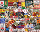 I Love Baseball Jigsaw Puzzle by White Mountain Puzzles featuring a vibrant collage of vintage baseball memorabilia, including stadiums, players, and iconic baseball imagery. Perfect for baseball fans and puzzle enthusiasts.