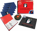 Scattergories 30th Anniversary game by Winning Moves, featuring a vibrant red box with the game's logo and a celebration emblem. Includes categorization cards, a timer, custom dice, and a scoring sheet. Perfect for family fun and enhancing creativity.