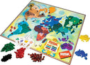 Risk 1980's Edition board game by Winning Moves. The colorful game board features a world map with various territories in different colors. Includes game pieces in red, blue, green, yellow, and black, along with dice and risk cards for strategic gameplay.
