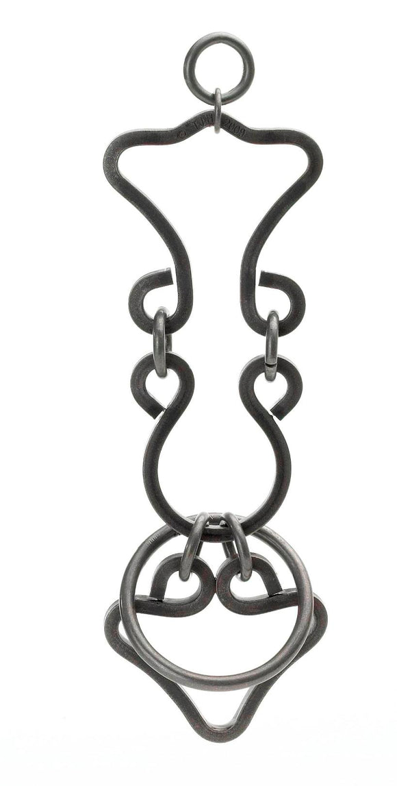 The Bottoms Up Tavern Puzzle by Tucker Jones House is a unique mechanical puzzle made of durable metal. It features an intricate design with various loops and rings, inviting users to solve the challenge of unlocking the puzzle. This elegant piece is not only a mind-bending toy but also serves as an attractive display item.