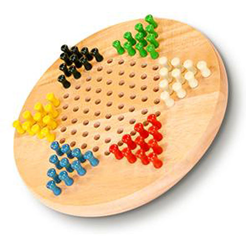 Triangular Checkers Wooden Chinese Checkers Game - 7-inch | EurekaPuzzles