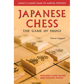 Cover of the book 'Japanese Chess - The Game of Shogi' by Trevor Leggett, showcasing a close-up of shogi pieces on a board, highlighting the strategic elements of the game. The title is prominently displayed at the top in bold red letters.