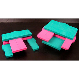 A colorful mechanical puzzle set called Stack - up 4X5 by Thinkfun, featuring interlocking pieces in bright green and pink. The design includes layers that challenge problem-solving skills and promote spatial reasoning while providing an engaging hands-on experience. The pieces are designed for stacking in various configurations, making it suitable for all ages.