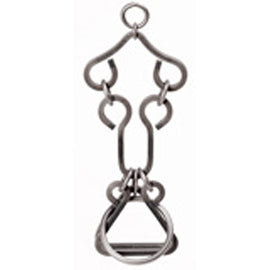 The Smooth Operator Tavern Puzzle by Tucker Jones House is an intricate mechanical puzzle designed in the shape of a hanging device with a loop and multiple metal links. Its clever design challenges players to separate the pieces, providing engaging brain-teasing fun. Perfect for puzzle enthusiasts and anyone who enjoys a mechanical challenge.