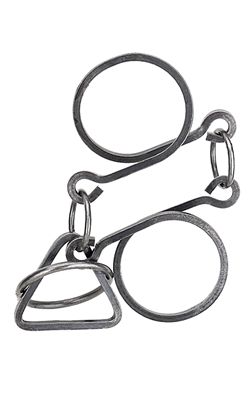 The Lyon's Loop Tavern Puzzle created by Tucker Jones House features a unique mechanical design with interlinked metal rings and a triangular element, challenging the user to separate the components. This engaging puzzle is made of durable metal, showcasing intricate craftsmanship and providing hours of entertainment for puzzle enthusiasts.