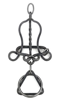 Tinker's Bell Tavern Puzzle by Tucker Jones House, a complex mechanical puzzle crafted from metal. Features intricate twisted and looped designs along with a circular ring at the bottom, offering a delightful challenge for puzzle enthusiasts.