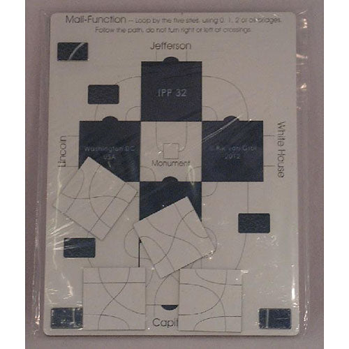 Mall Function - DC Maze mechanical puzzle by Rik van Grol. The design features a route with multiple paths and locations, including icons for Jefferson, Lincoln, and the White House, inviting players to navigate the maze. It's a challenging and engaging game for puzzle enthusiasts.