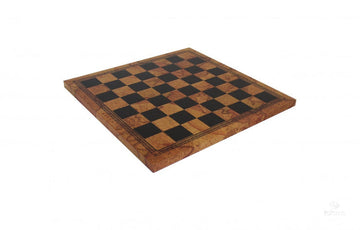 A 13-inch leather chessboard featuring an old map design. The board has alternating black and natural wood squares with intricate detailing along the edges. Perfect for both decorative display and gameplay.