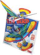 The Original Tim Bird by Schylling Associates Inc. features a colorful mechanical bird that flaps its wings and can fly up to 50 yards. The packaging showcases vibrant graphics and indicates that no batteries are required for operation. Ideal for ages 7 and up, this playful item promises fun and excitement.