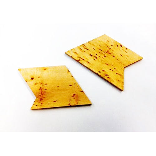 Symmetrick mechanical puzzle by Oy Sloyd AB featuring two intricately shaped wooden pieces. The pieces are crafted from natural wood, showcasing unique textures and grains. Ideal for puzzle enthusiasts and those looking to challenge their spatial reasoning skills, providing a captivating building experience.