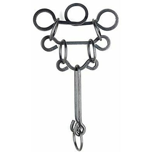 The Dirty Dog Tavern Puzzle by Tucker Jones House is a unique mechanical puzzle made of interlocking metal rings and a central hook. It's designed to challenge and engage puzzle enthusiasts, providing an entertaining experience as users figure out how to detach the rings from the central piece.