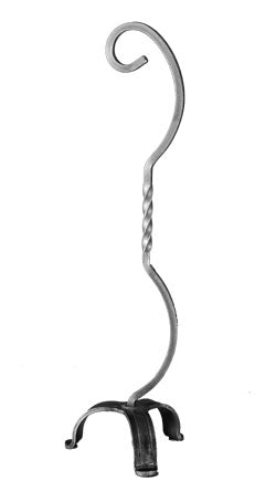 Hand-forged Tavern Puzzle Stand by Tucker Jones House, features an elegant twisted design with a stylish hook at the top and a sturdy base, perfect for displaying mechanical puzzles.