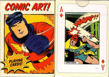 Single deck of Comic Art playing cards featuring colorful illustrations of comic superheroes. The deck includes vibrant imagery and dynamic action scenes, perfect for card games or collectors.