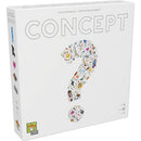 The Concept game by Repos, featuring a large white box with a colorful question mark made of various icons and symbols. The title 'CONCEPT' is prominently displayed in bold capital letters at the top. Ideal for family gatherings and game nights, this engaging party game encourages creativity and teamwork as players use visual clues to communicate concepts without speaking.