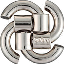 The Cast Galaxy puzzle by Hanayama is a beautifully designed mechanical puzzle featuring interconnected metal pieces that form a stylish and intricate shape. The shiny silver finish reflects light, adding an elegant touch. This puzzle challenges problem-solving skills and provides an engaging tactile experience.