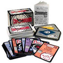 Chrononauts card game by Looney Labs, featuring a deck of cards with colorful designs and a rulebook. The cards include various symbols and information related to time travel themes.