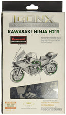 ICONX Kawasaki Ninja H2R 3D Metal Model Kit by Fascinations. This DIY kit includes two metal sheets with more than 50 parts for assembly. Unique design with intricate details allows you to create a stunning replica of the Kawasaki Ninja motorcycle without glue, utilizing connecting tabs for easy assembly. Ideal for ages 14 and up, perfect for model enthusiasts and collectors.