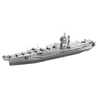 A detailed metal model of the USS Theodore Roosevelt aircraft carrier, showcasing intricate design and features. This diorama kit allows for a creative build experience, ideal for model enthusiasts and collectors.