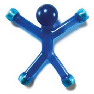Mini QMan Translucent in blue color, designed as a playful fidget toy. Its vibrant translucent body features four extended arms and a rounded head, making it an engaging item for stress relief and sensory play.